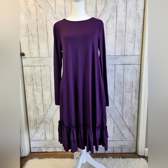 Zenana Outfitters Dresses & Skirts - Zenana Outfitters Purple Long-Sleeve Ruffle-Hem Dress